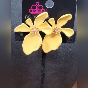 Yellow Paparazzi Floral Earrings